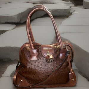 London Fog Ostrich Vegan Faux Leather Satchel Bag